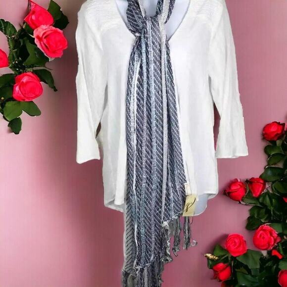 Collection 18 Women’s Skinny Scarf Blue Striped Fringe 96” x 12” NWT - Picture 1 of 8